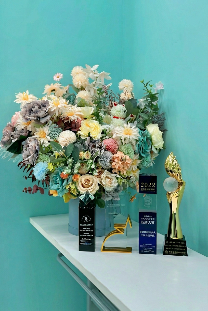 Award trophies and flowers