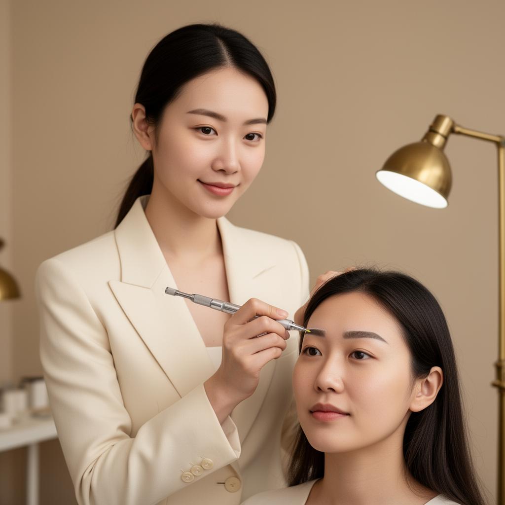 High-end micropigmentation artist at work in an elegant studio