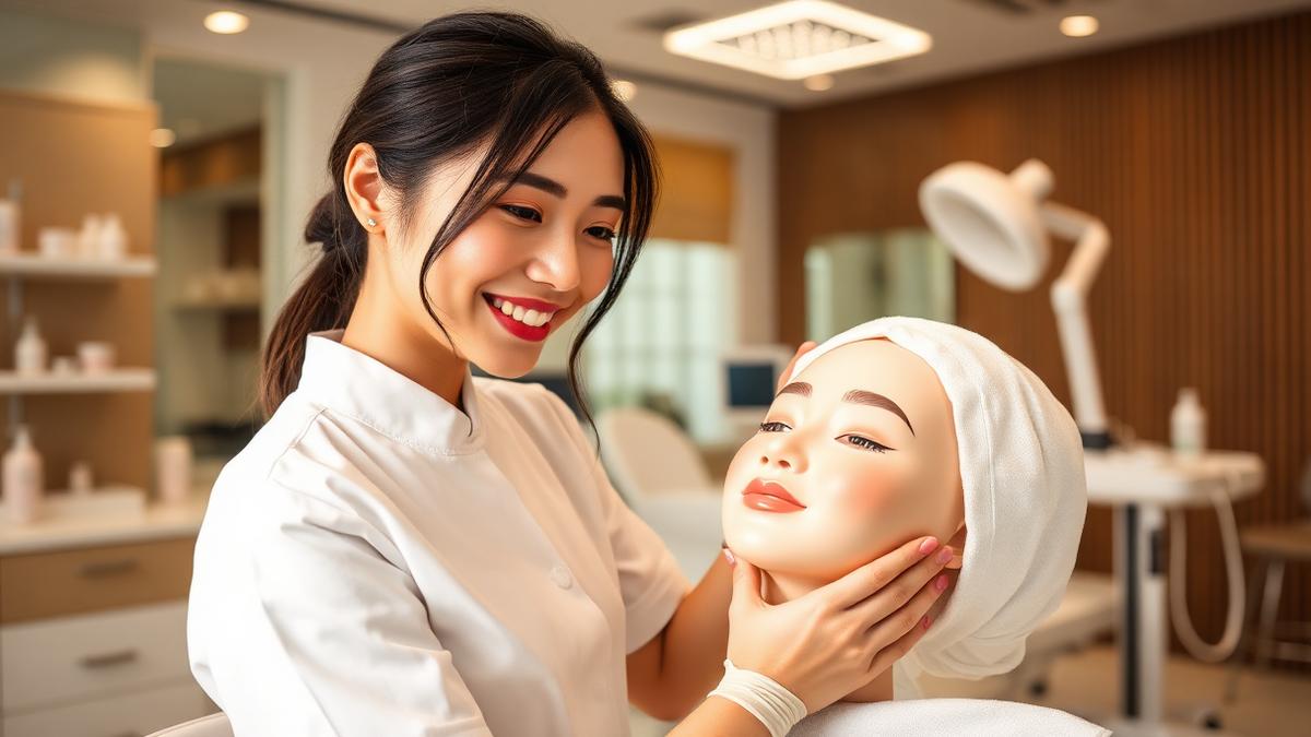 年輕美容學生在菁藝國際培訓學院課堂上練習美容技術