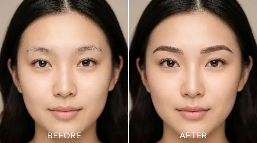自然眉型紋繡前後對比 — 採用 FinnerSkin 高品質色乳