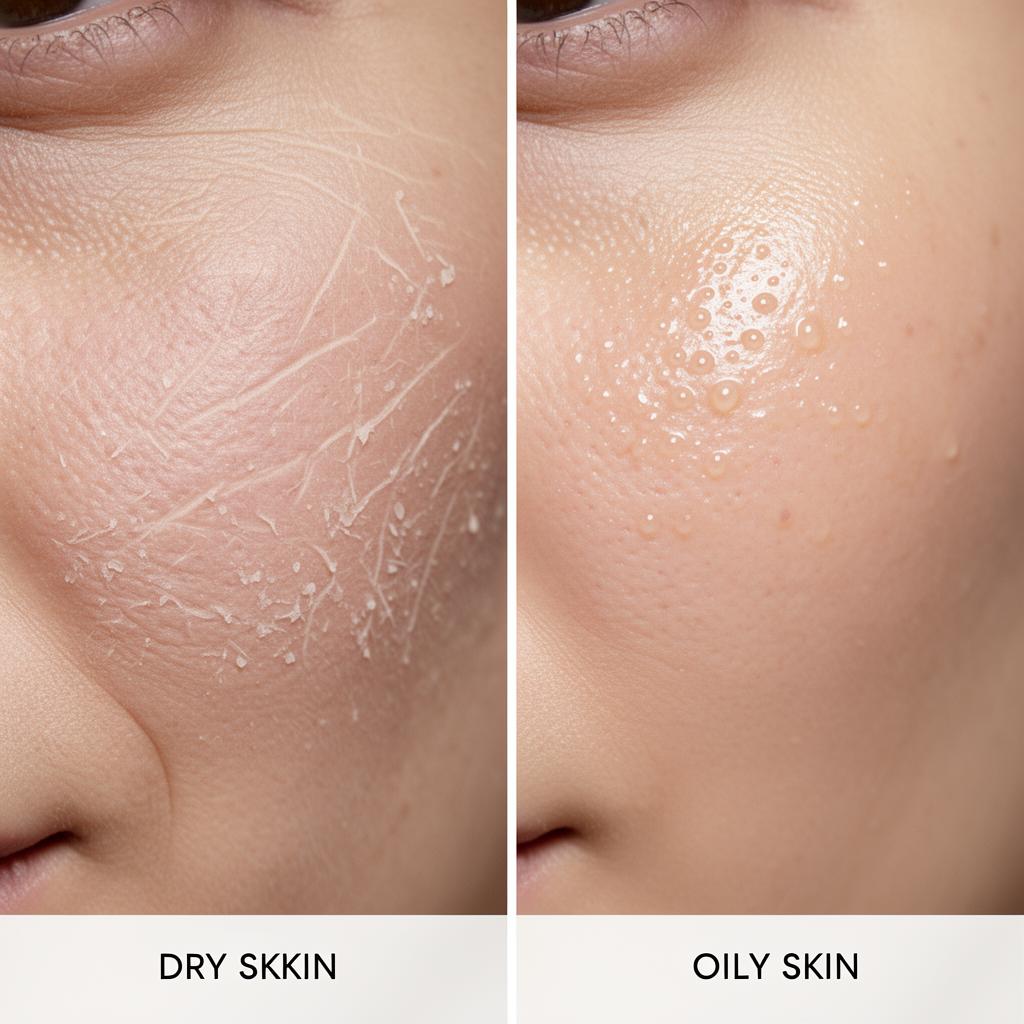 乾性與油性皮膚放大對比圖：質感差異清晰可見