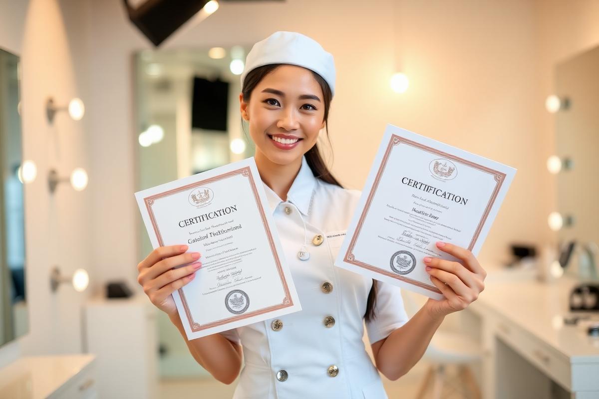 紋繡課程畢業生展示國際認證證書