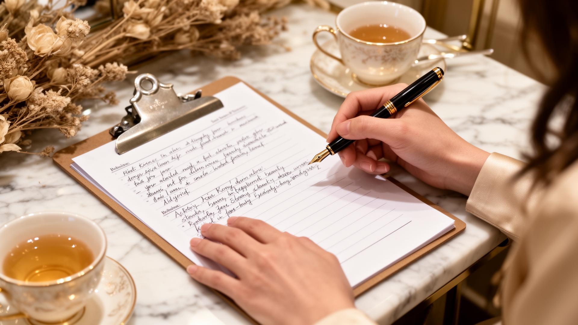 Anonymous evaluator taking notes during a secret-customer visit