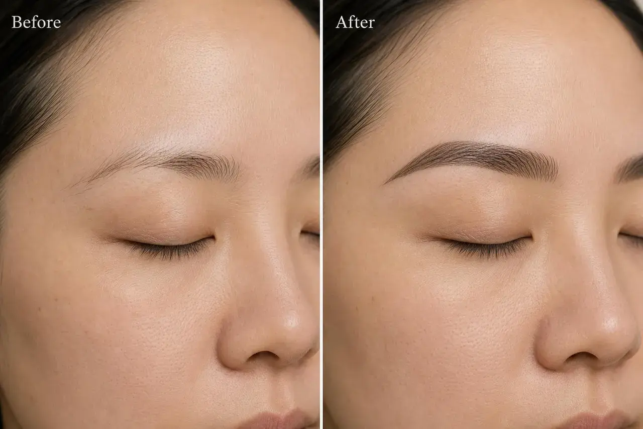 Before / After：稀疏無形眉 → 自然根根分明
