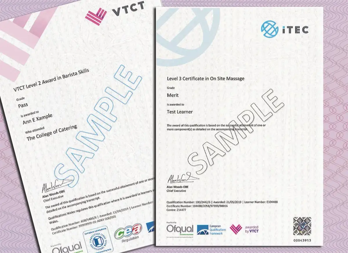 ITEC 證書 — 國際認可實體證書樣本